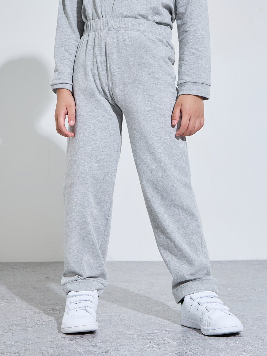 Kids Grey Cotton Long-Sleeve T-Shirt and Joggers Set-Unisex