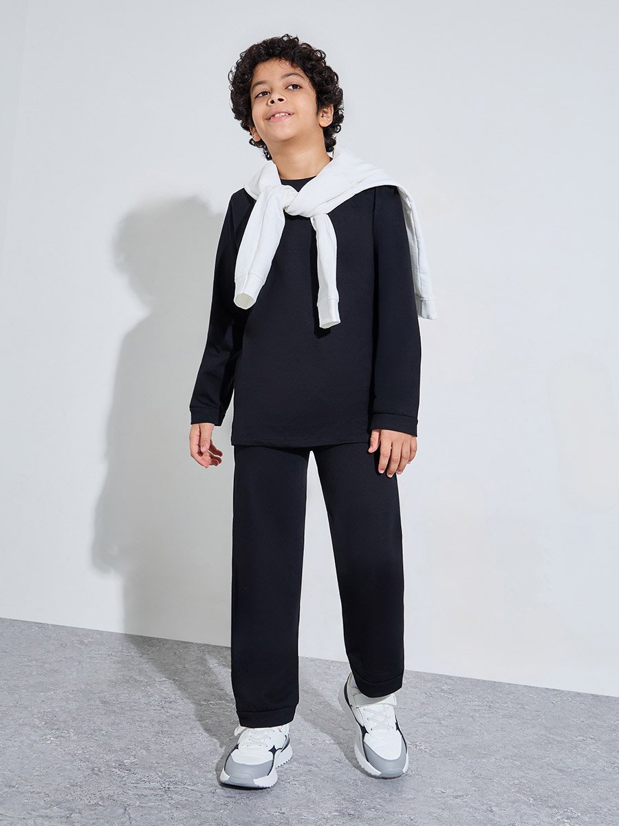 Black Cotton Long Sleeve T-Shirt and Joggers Set