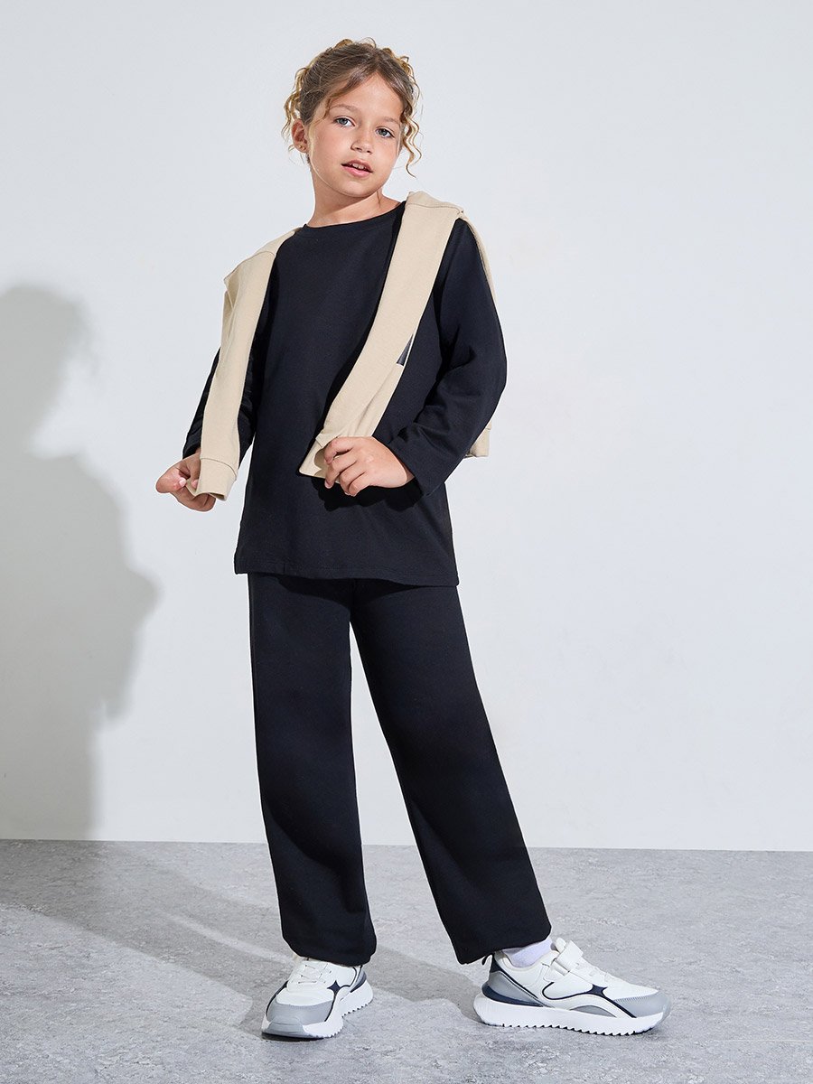 Black Cotton Long Sleeve T-Shirt and Joggers Set