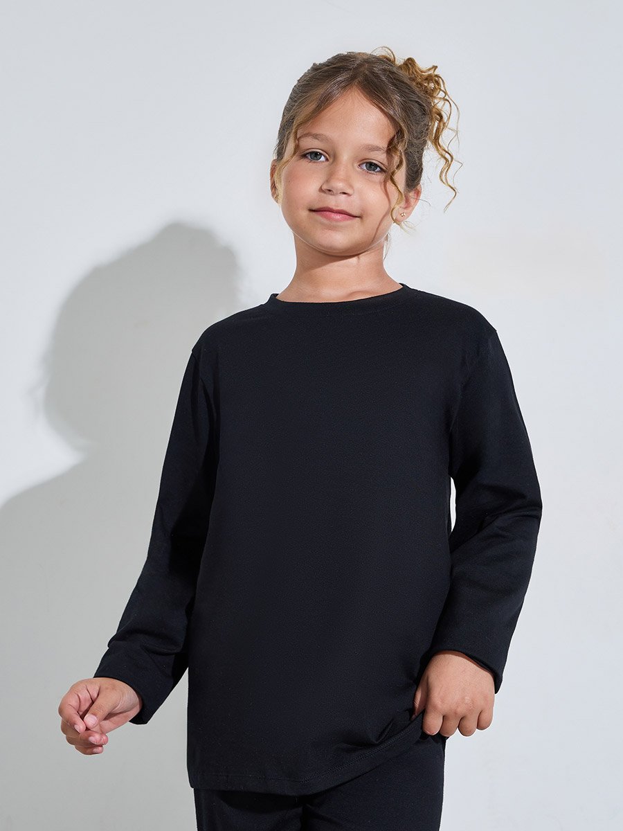 Black Cotton Long Sleeve T-Shirt and Joggers Set