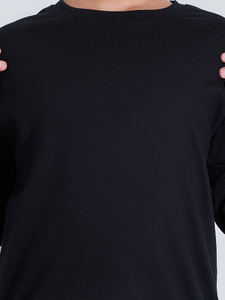 Black Cotton Long Sleeve T-Shirt and Joggers Set