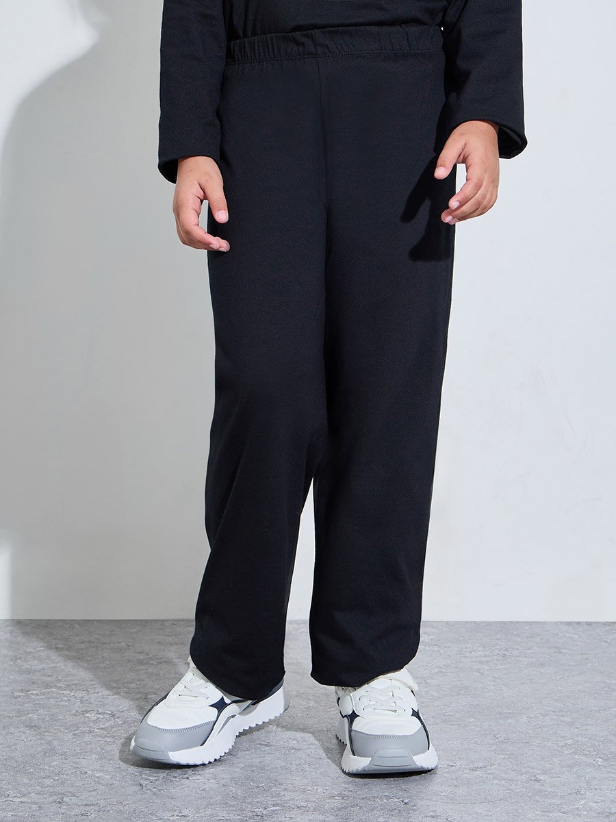 Black Cotton Long Sleeve T-Shirt and Joggers Set