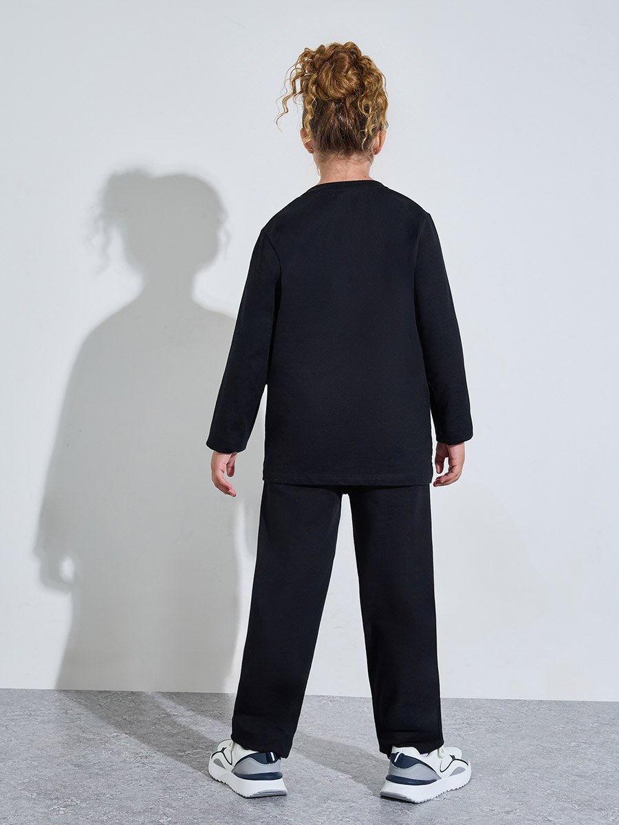 Black Cotton Long Sleeve T-Shirt and Joggers Set