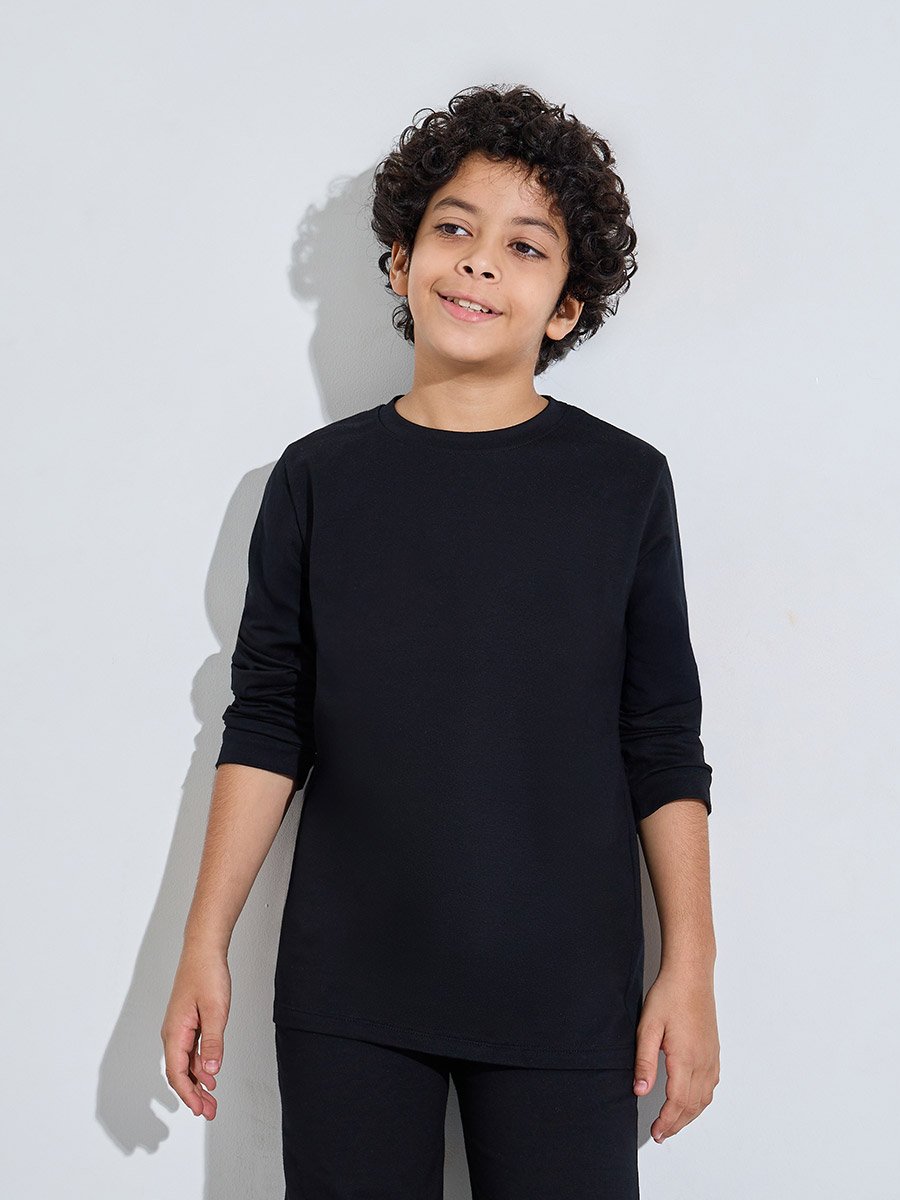 Black Cotton Long Sleeve T-Shirt and Joggers Set