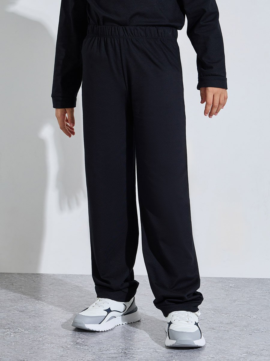 Black Cotton Long Sleeve T-Shirt and Joggers Set