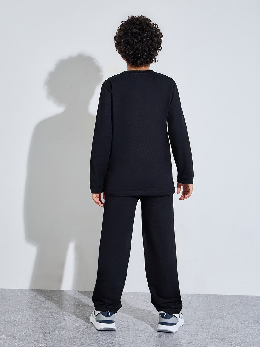Black Cotton Long Sleeve T-Shirt and Joggers Set