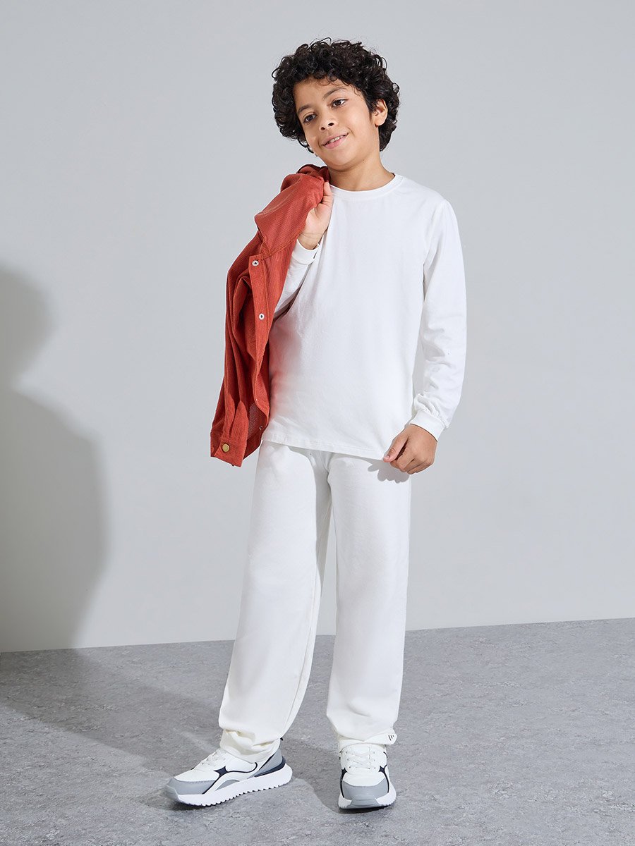Off-White Cotton Jogger and Long Sleeve T-Shirt Set