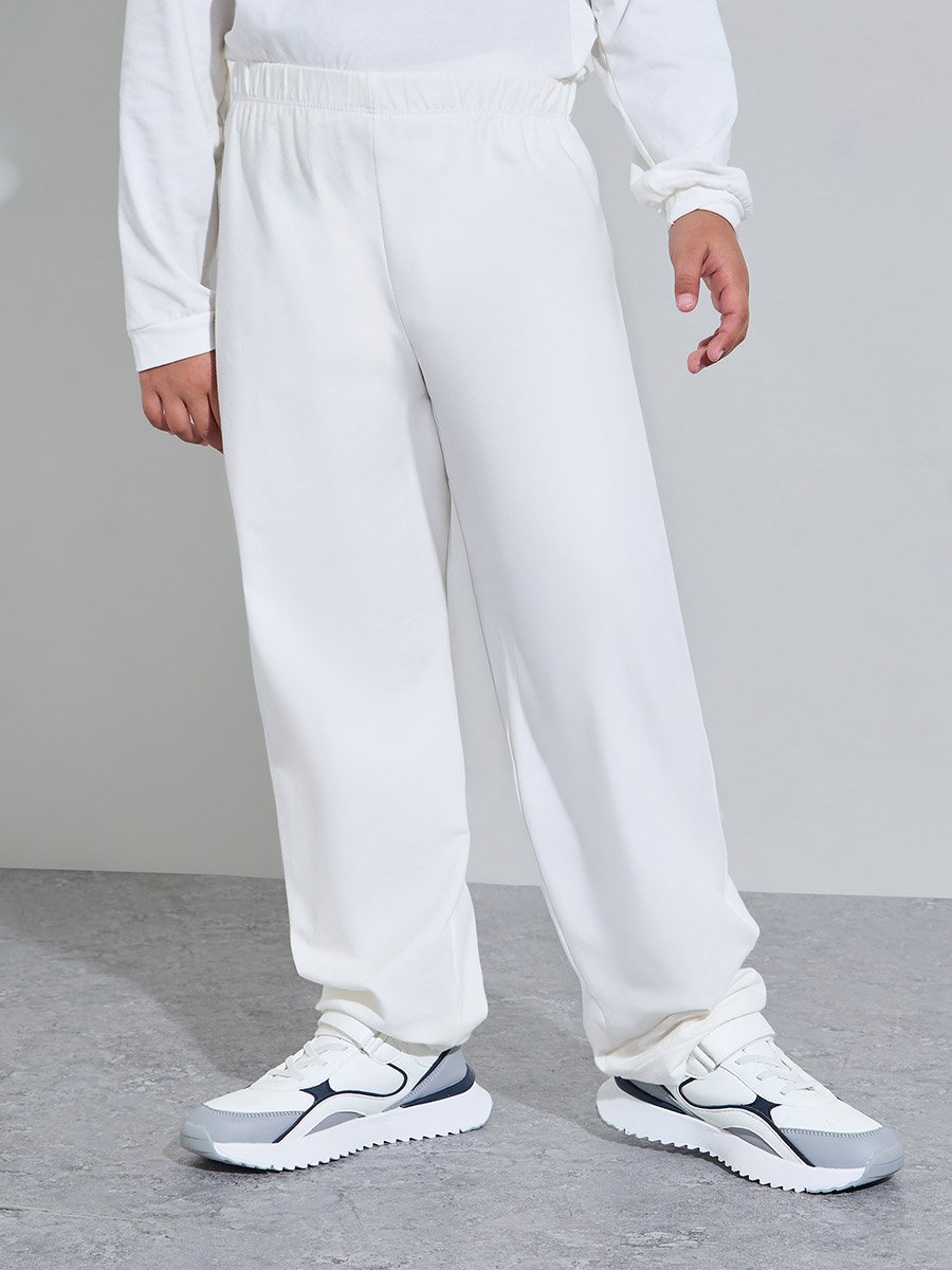 Off-White Cotton Jogger and Long Sleeve T-Shirt Set