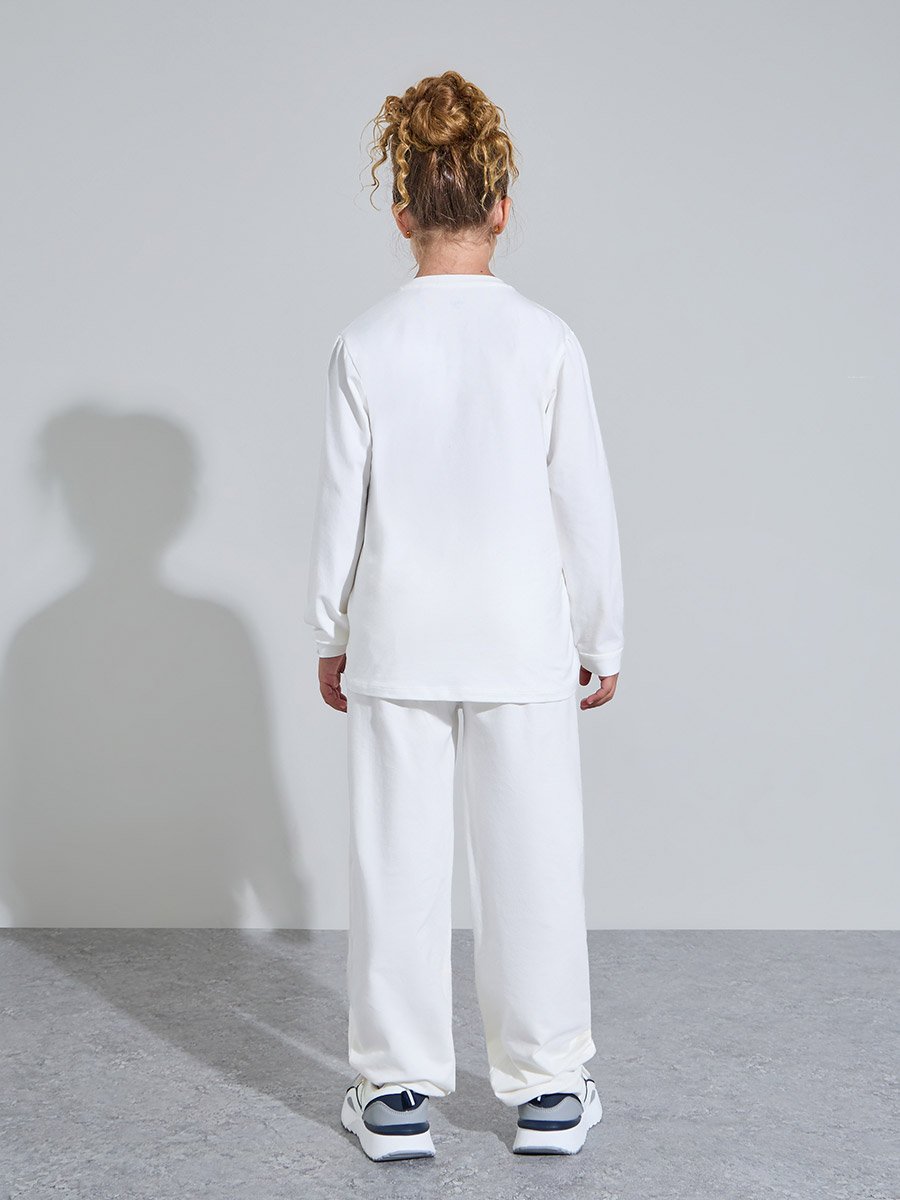 Off-White Cotton Jogger and Long Sleeve T-Shirt Set