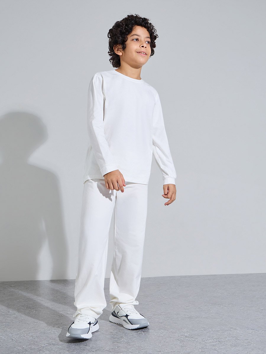 Off-White Cotton Jogger and Long Sleeve T-Shirt Set