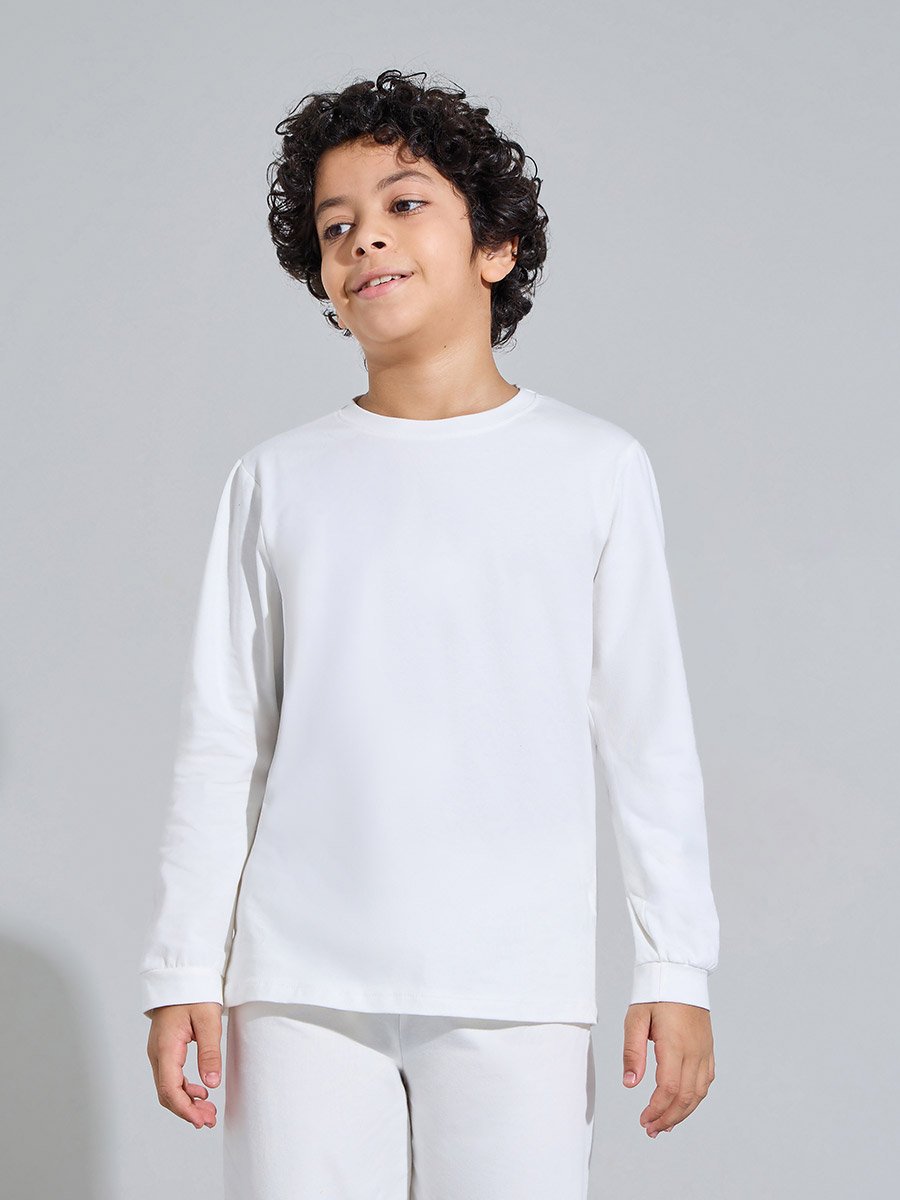 Off-White Cotton Jogger and Long Sleeve T-Shirt Set