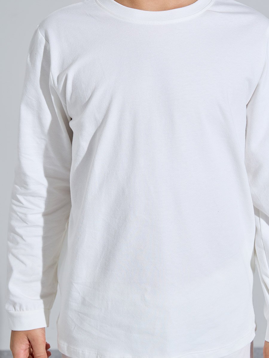 Off-White Cotton Jogger and Long Sleeve T-Shirt Set
