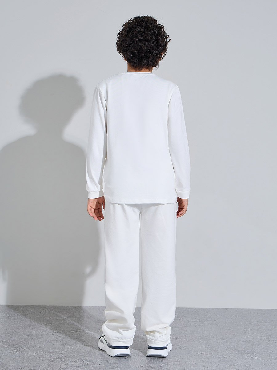 Off-White Cotton Jogger and Long Sleeve T-Shirt Set