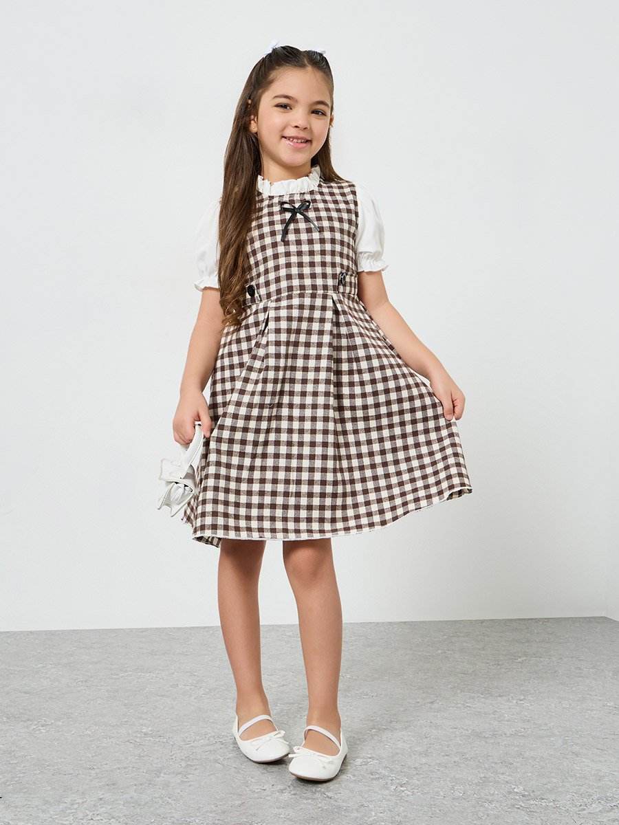 girls brown gingham dress Pia Dress (brown gingham) 12-14Y