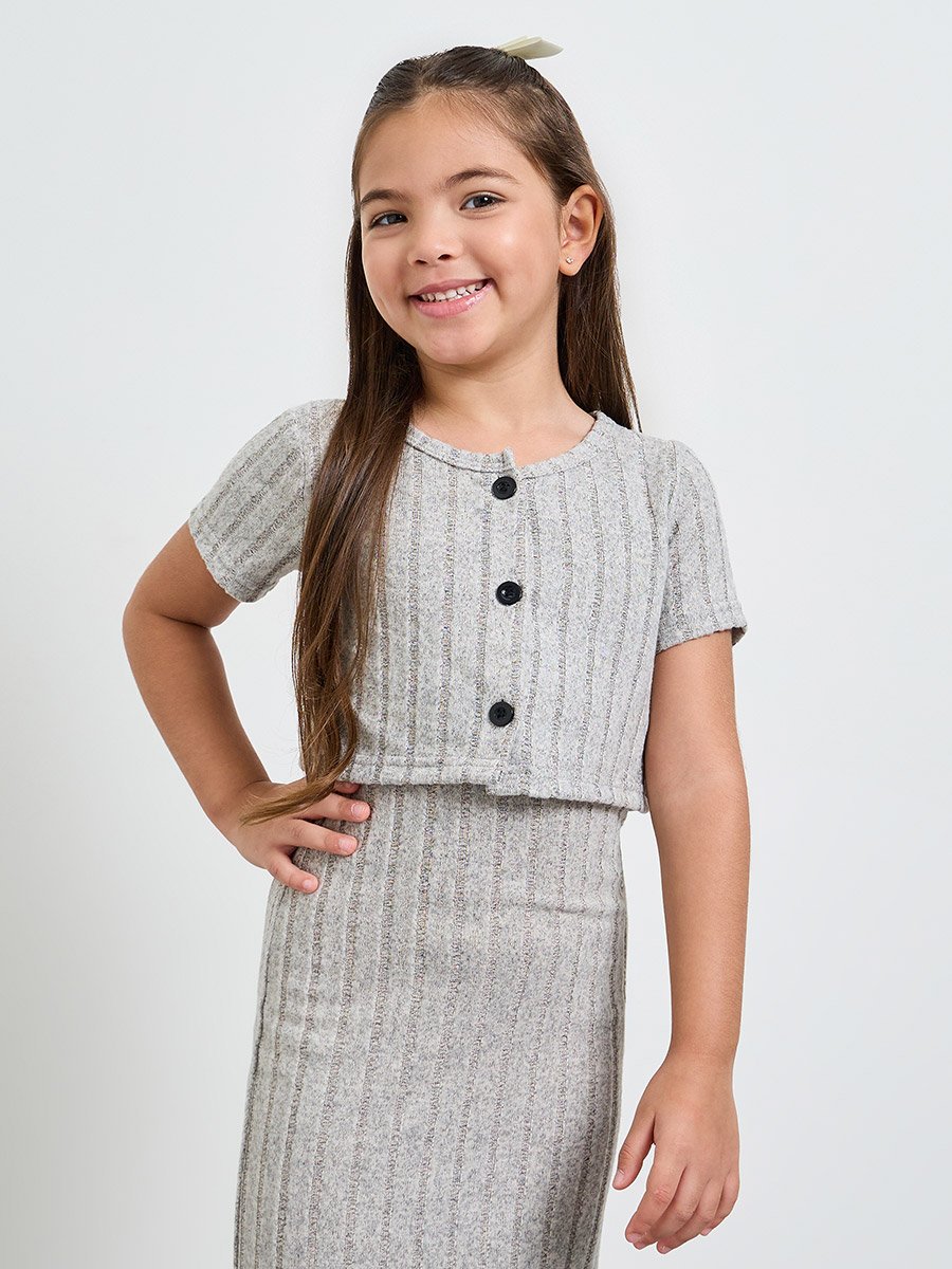Girls Ribbed Strappy Dress and Cardigan Set