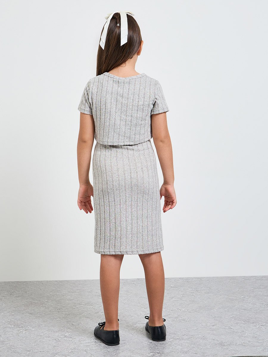 Girls Ribbed Strappy Dress and Cardigan Set
