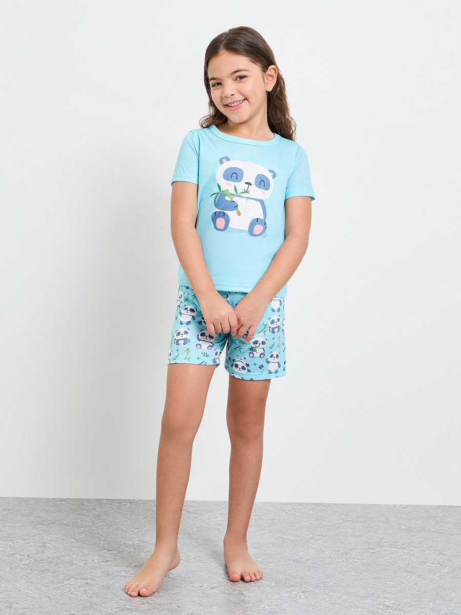 Girls Panda Print T-Shirt and Shorts Set