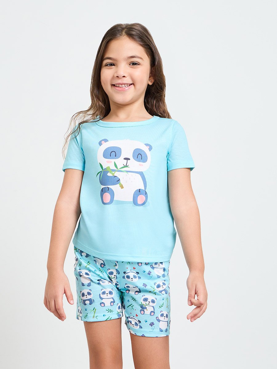 Girls Panda Print T-Shirt and Shorts Set