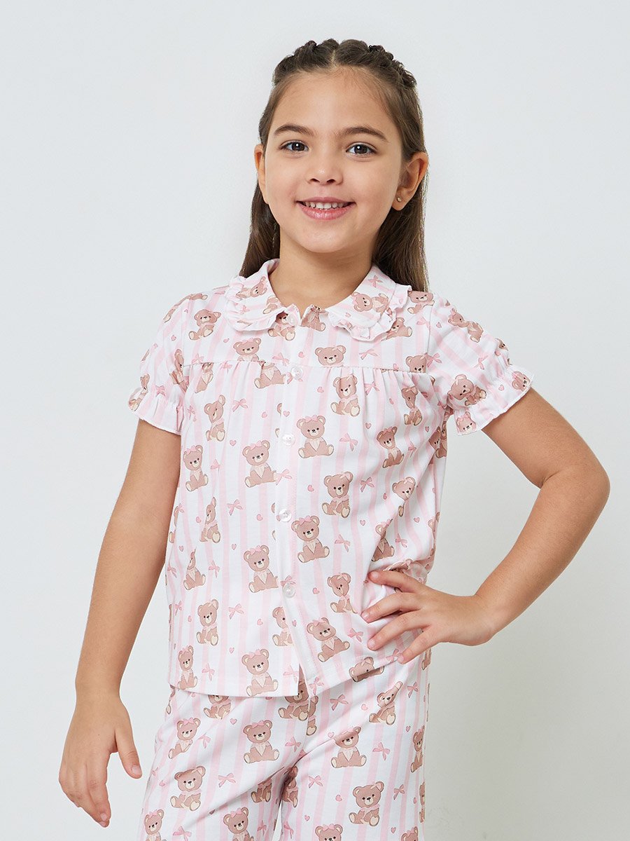 Girls Printed Button Front Top and Shorts Set