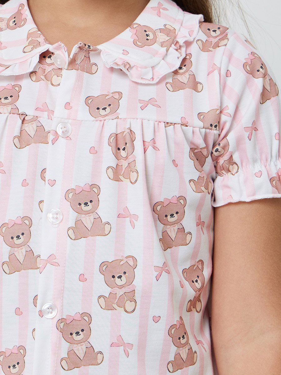 Girls Printed Button Front Top and Shorts Set