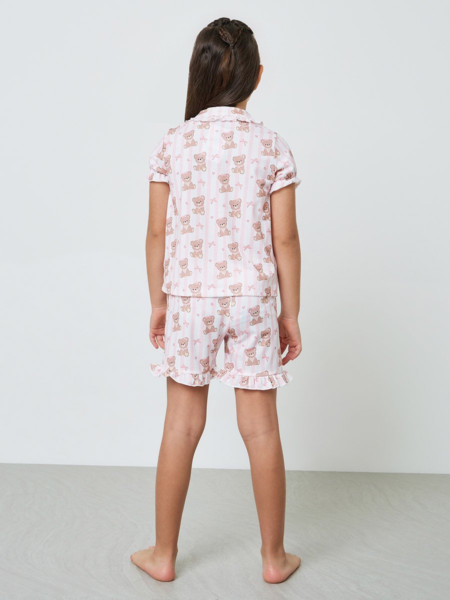 Girls Printed Button Front Top and Shorts Set