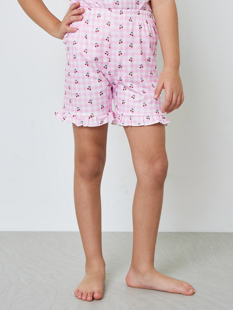 Girls Cherry Print Button Front Top and Shorts Set