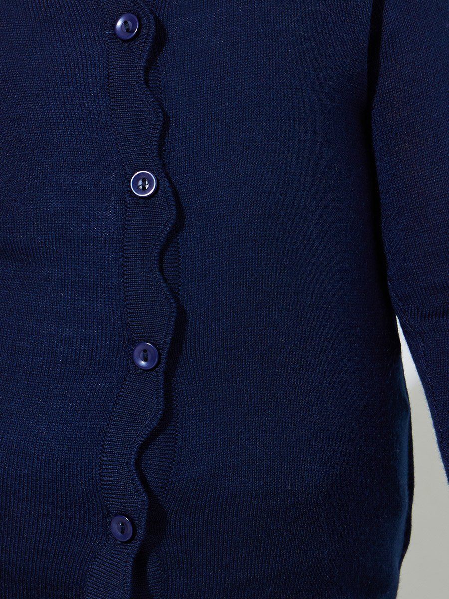 Girls Navy Blue Solid Button-Front Cardigan