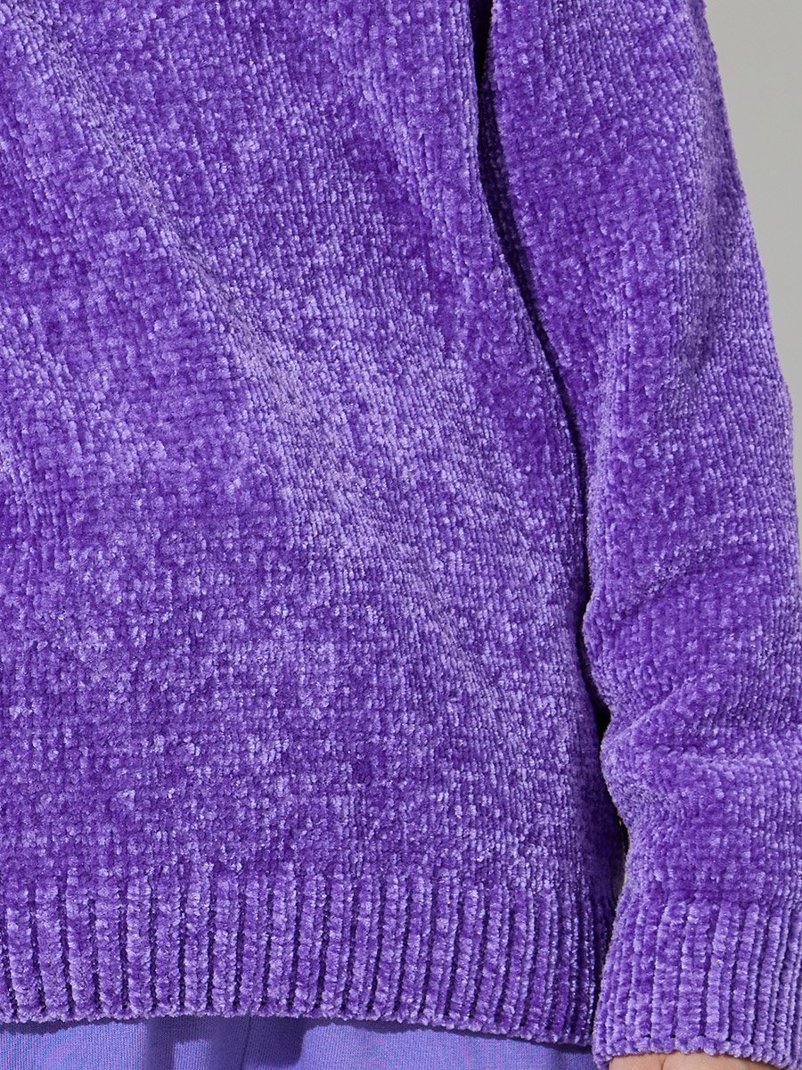 Girls Purple Round Neck Chenille Knit Sweater