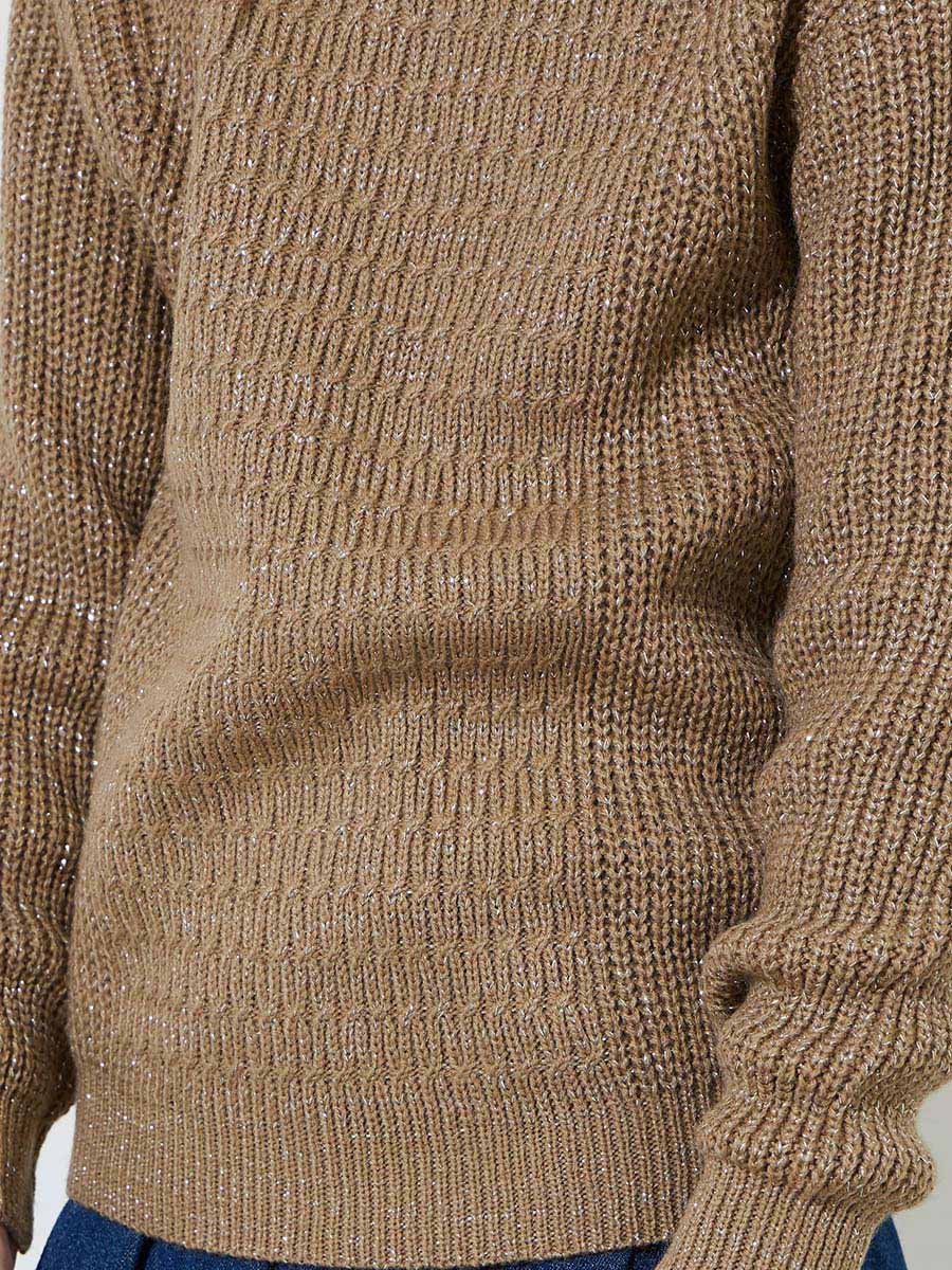 Girls Beige Textured Knit Pullover Sweater