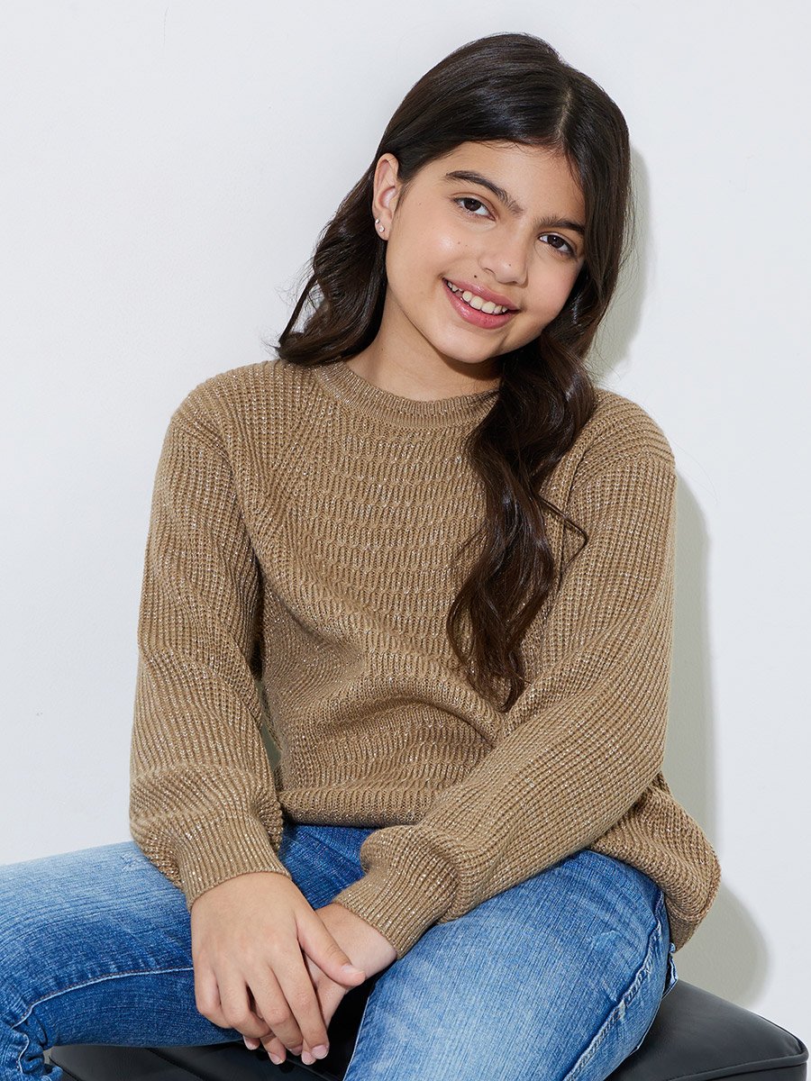 Teen Girls Beige Round neck Knit Jumper