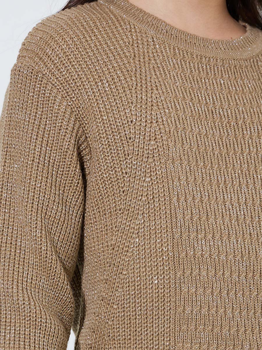 Teen Girls Beige Round neck Knit Jumper