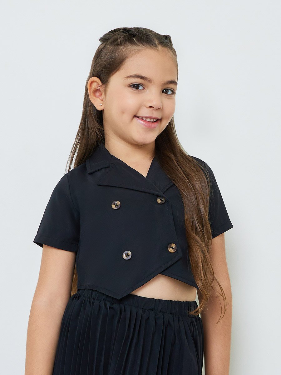 Girls Double Breasted Waistcoat and Pleated Skirt Set