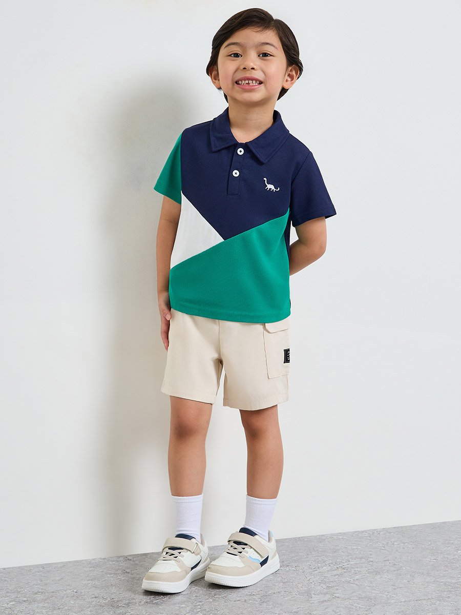Boys Color Block Polo T-Shirt and Shorts Set