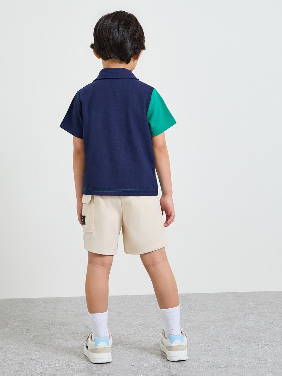 Boys Color Block Polo T-Shirt and Shorts Set