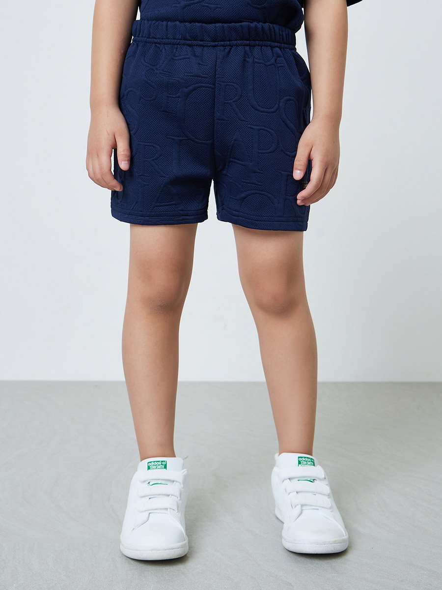 Boys Navy Blue Embossed Detail T-Shirt and Shorts Set