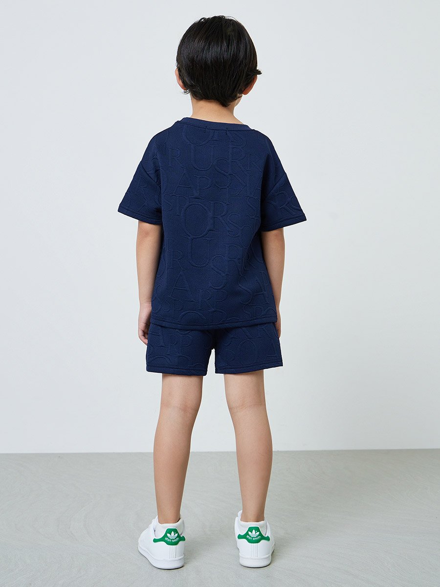 Boys Navy Blue Embossed Detail T-Shirt and Shorts Set