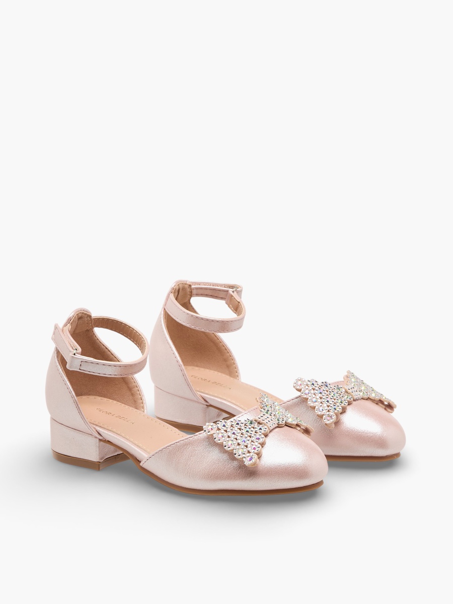 Girls Embellished Bow Shoes with Block Heel