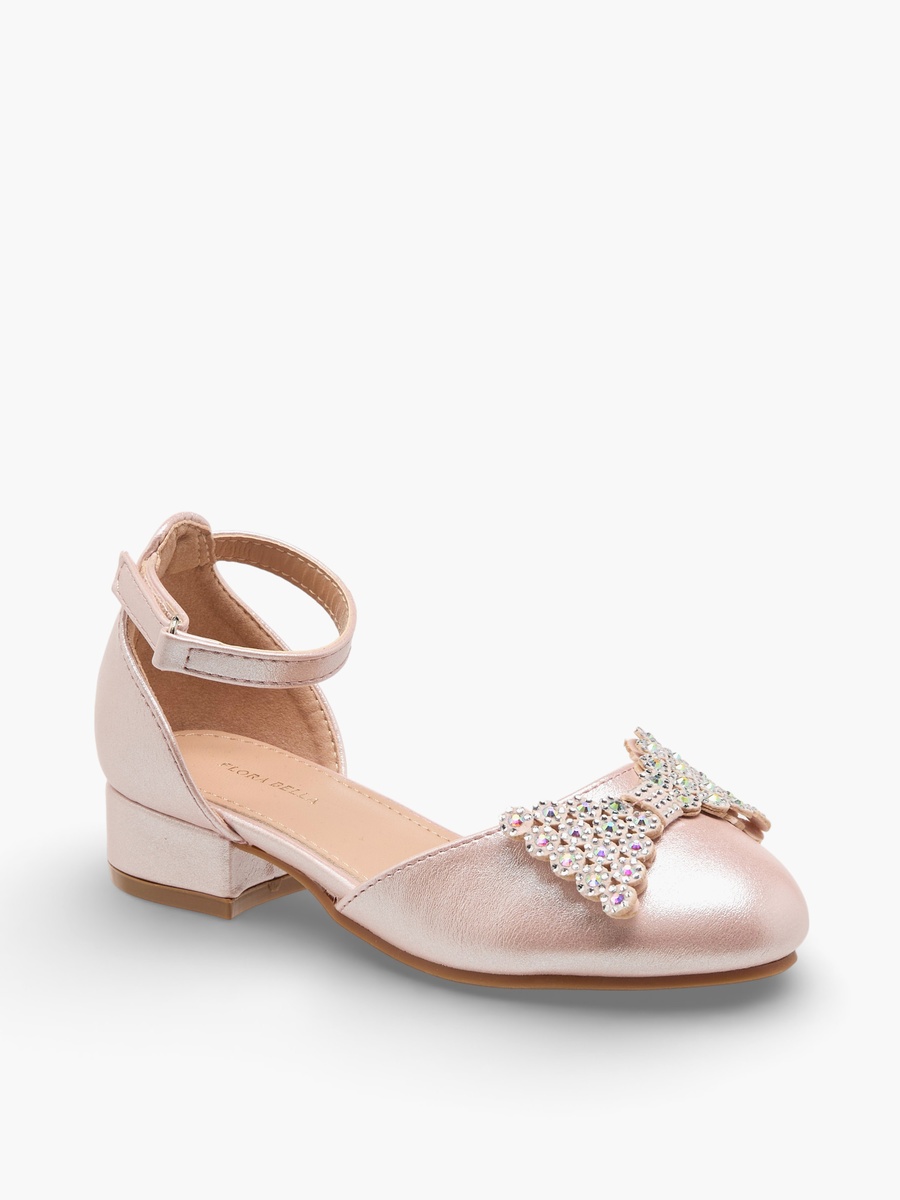 Girls Embellished Bow Shoes with Block Heel