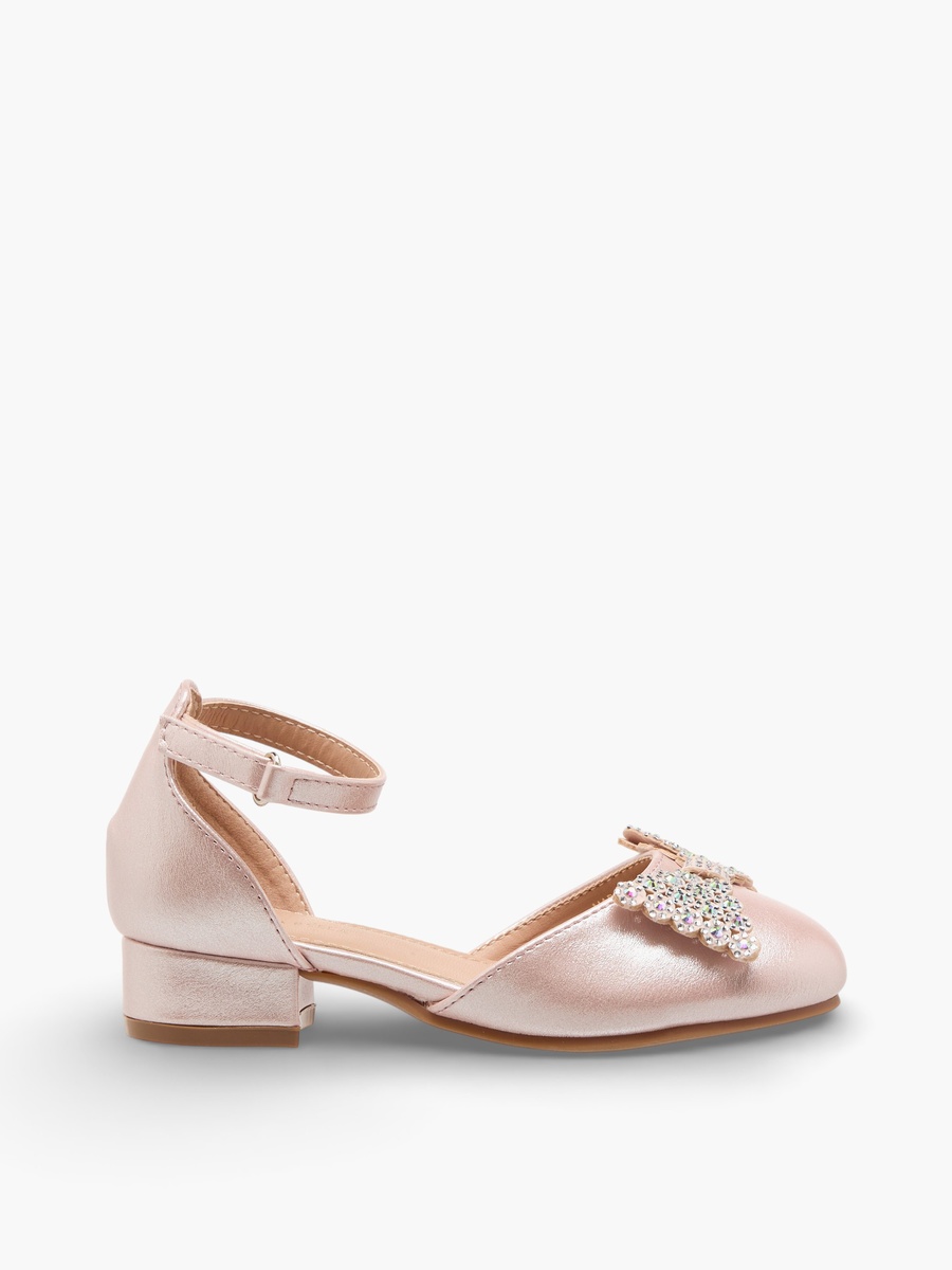 Girls Embellished Bow Shoes with Block Heel