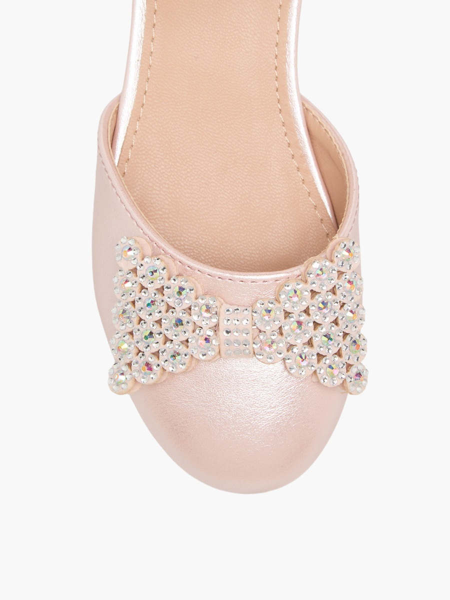 Girls Embellished Bow Shoes with Block Heel