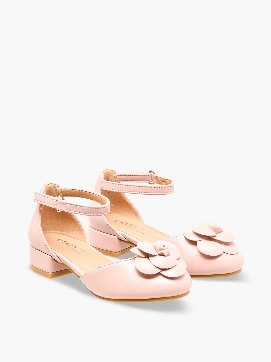 Girls Block Heel Ankle Strap Shoes