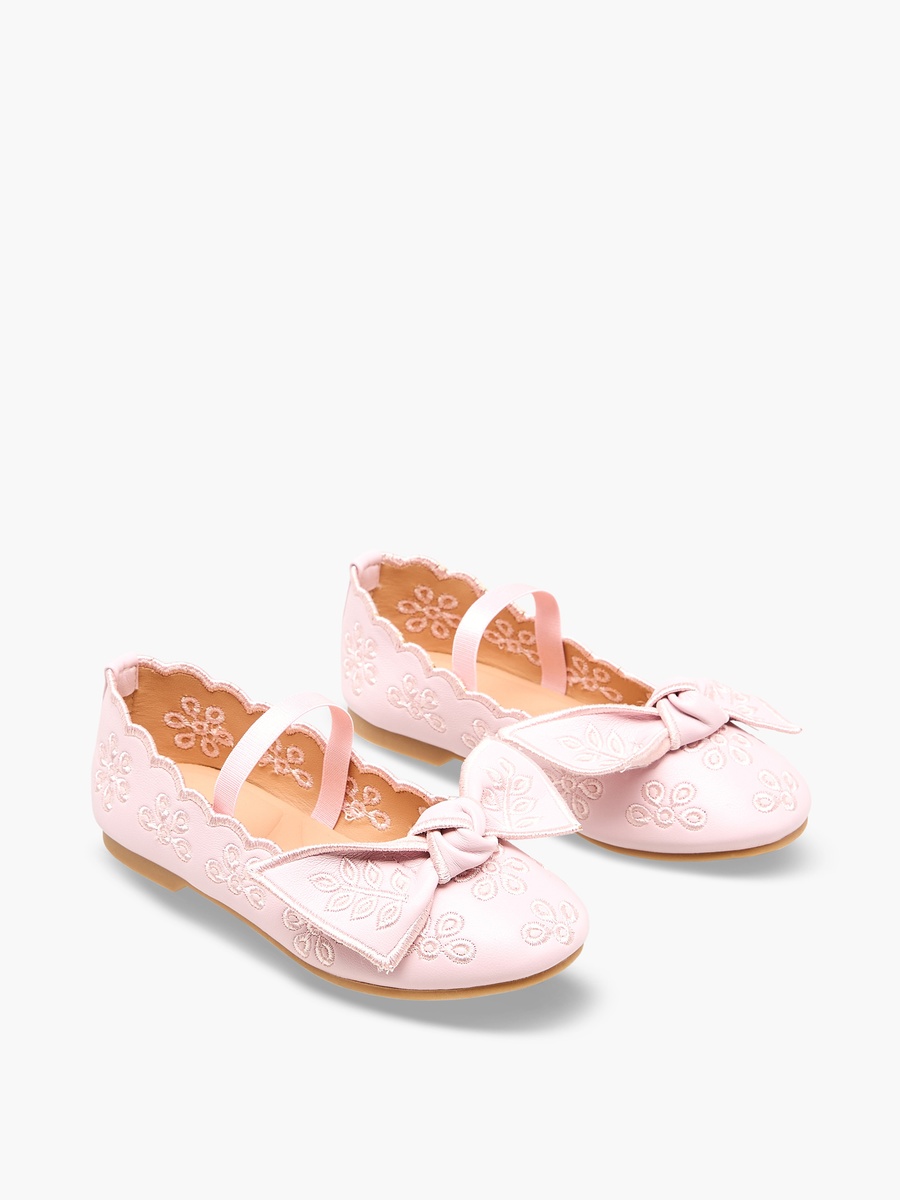 Girls Embroidered Bow Detail Ballerina Shoes