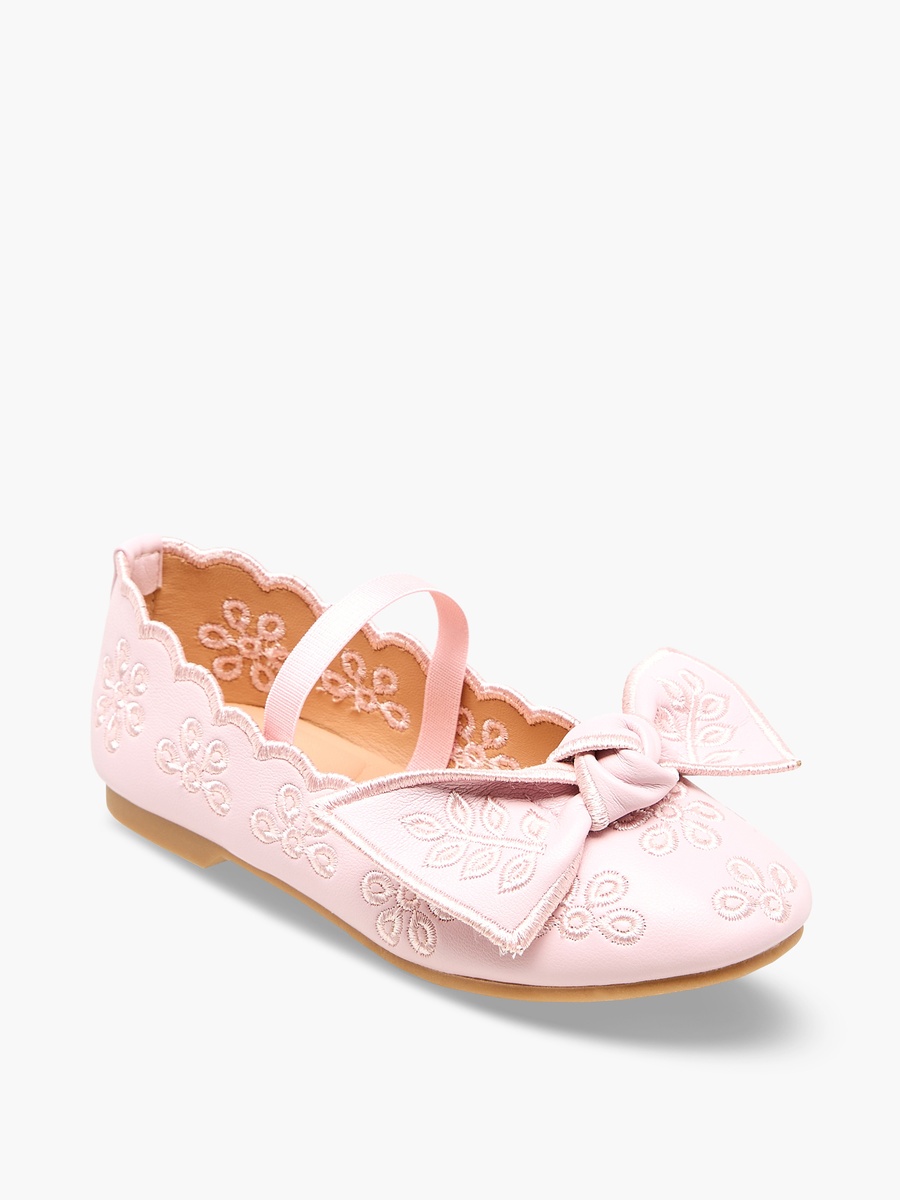 Girls Embroidered Bow Detail Ballerina Shoes
