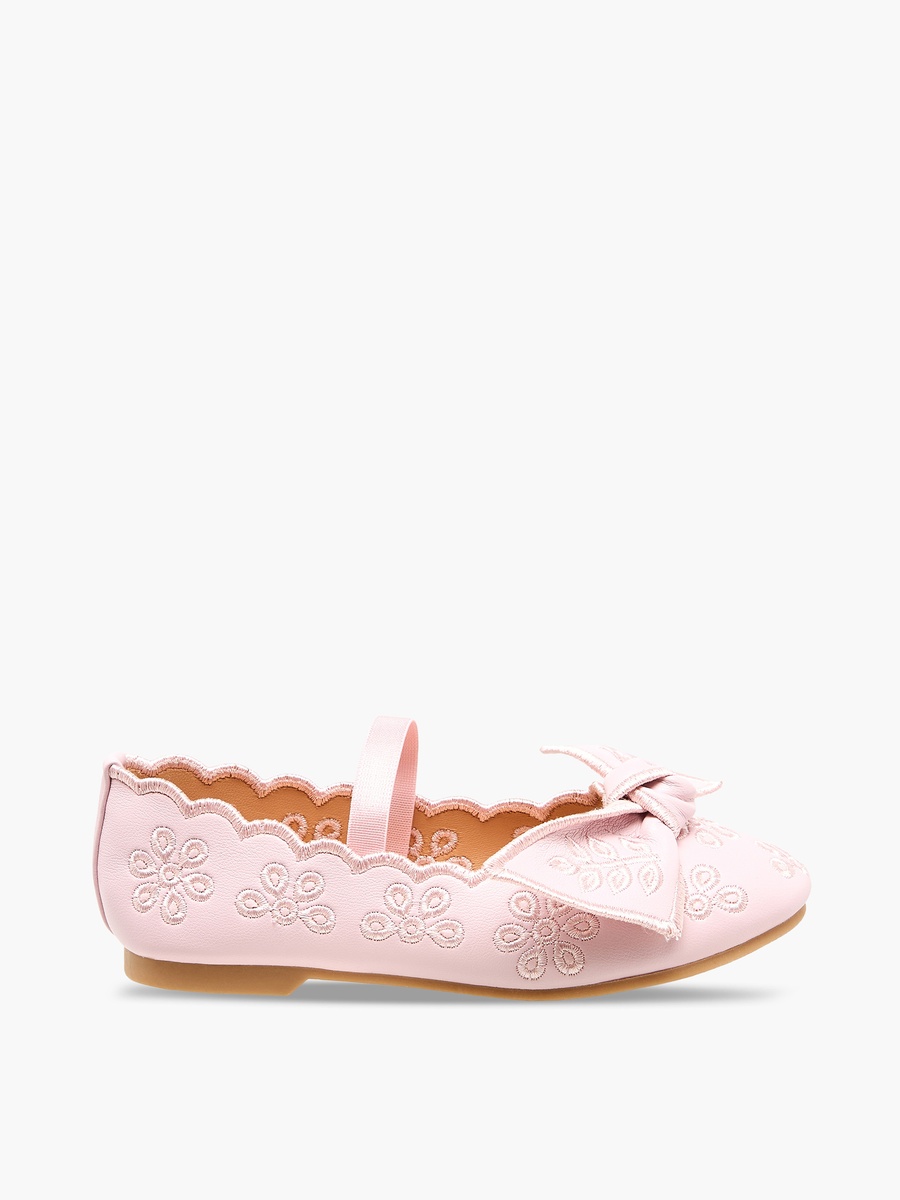 Girls Embroidered Bow Detail Ballerina Shoes