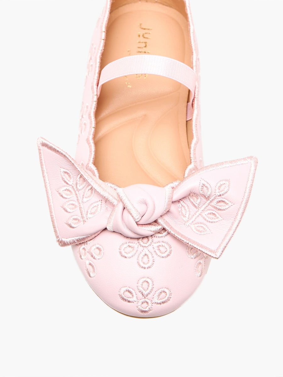 Girls Embroidered Bow Detail Ballerina Shoes