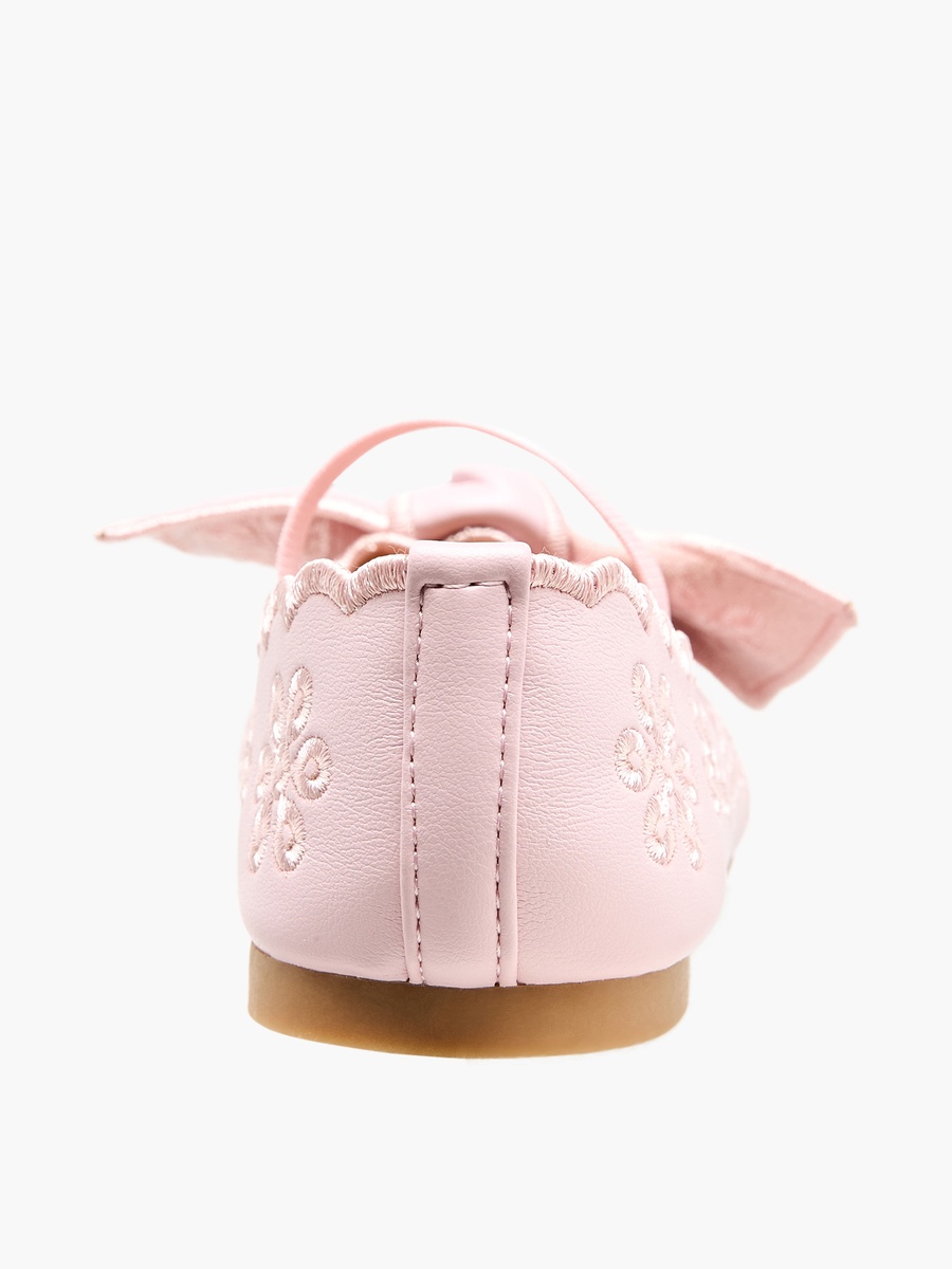 Girls Embroidered Bow Detail Ballerina Shoes