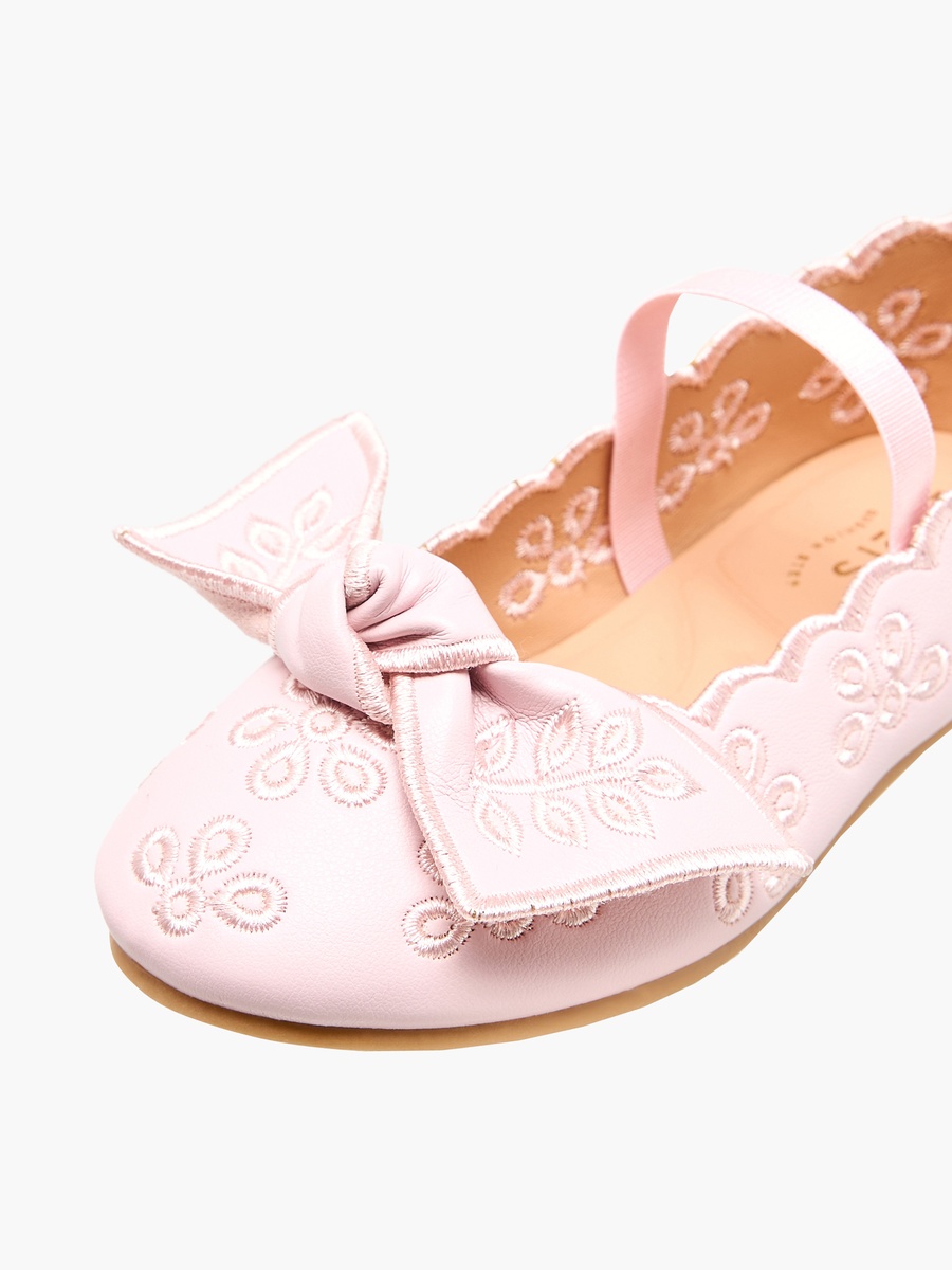 Girls Embroidered Bow Detail Ballerina Shoes
