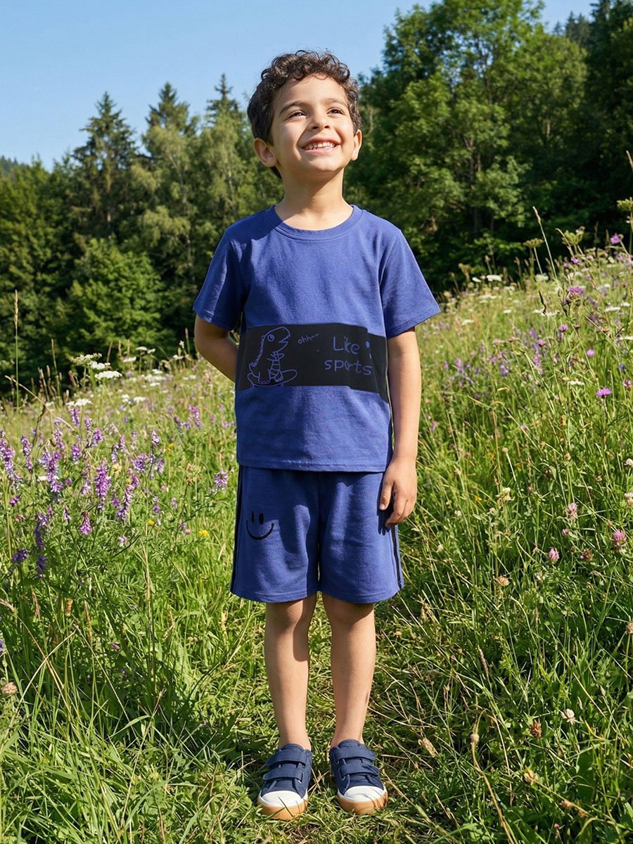 Kids Blue Graphic Print T-Shirt and Shorts Set