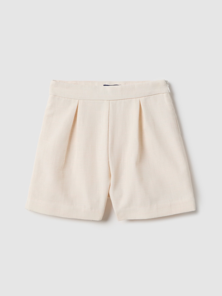 Beige Wide-Leg Shorts with Pleated Details