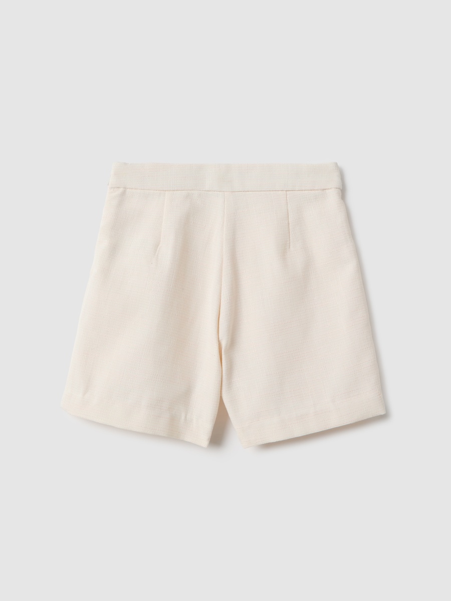 Beige Wide-Leg Shorts with Pleated Details